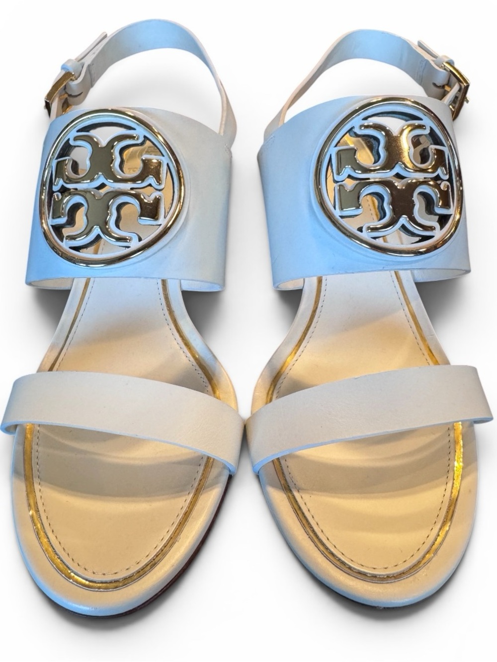 Tory Burch Metal Miller 65 mm Wedge Sandals White Leather Size 7M NWOT - Picture 3 of 9